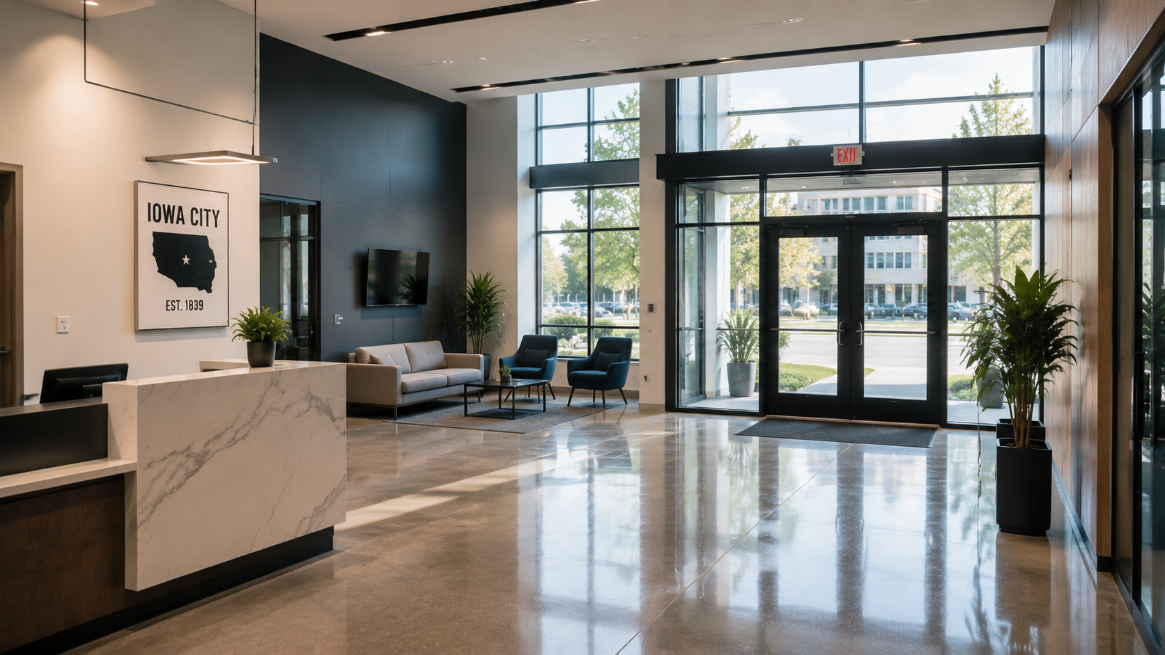 commercial cleaning services Iowa City office lobby