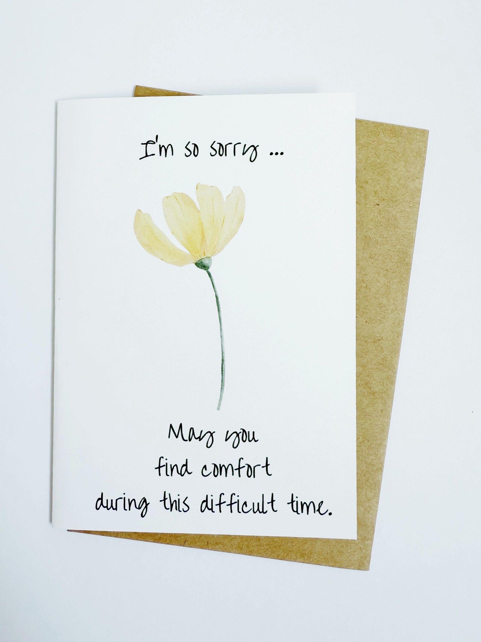 Greeting card with a yellow flower, text 