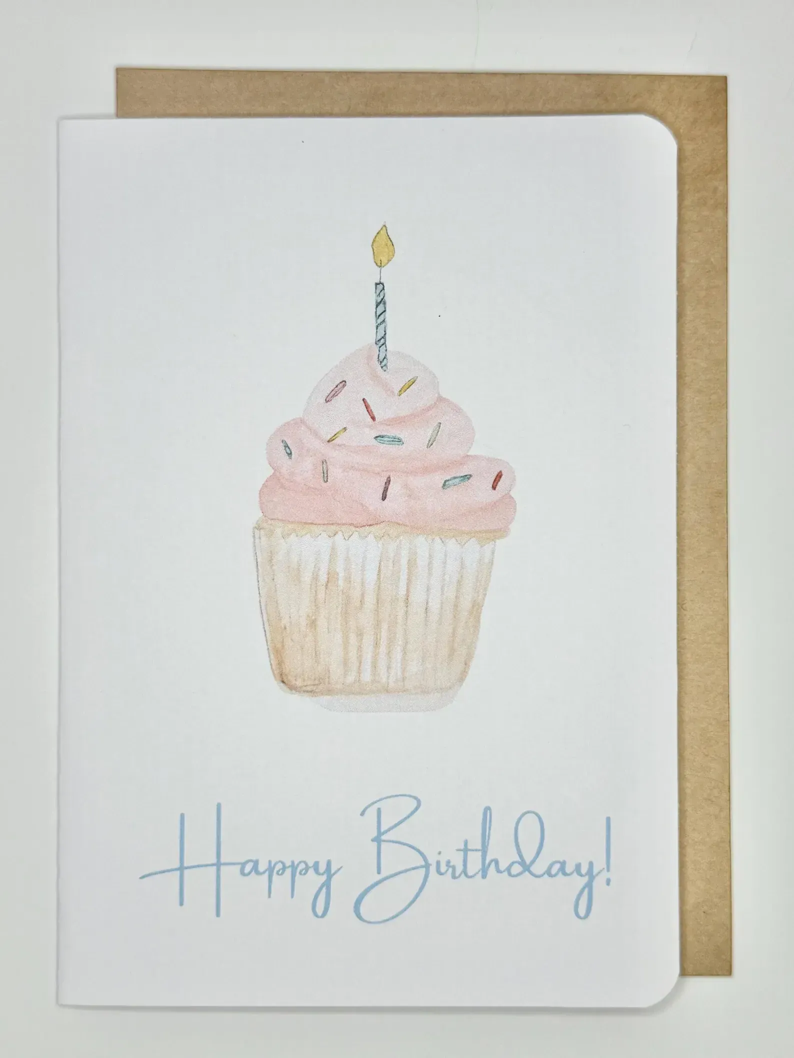 Birthday card with watercolor cupcake and 
