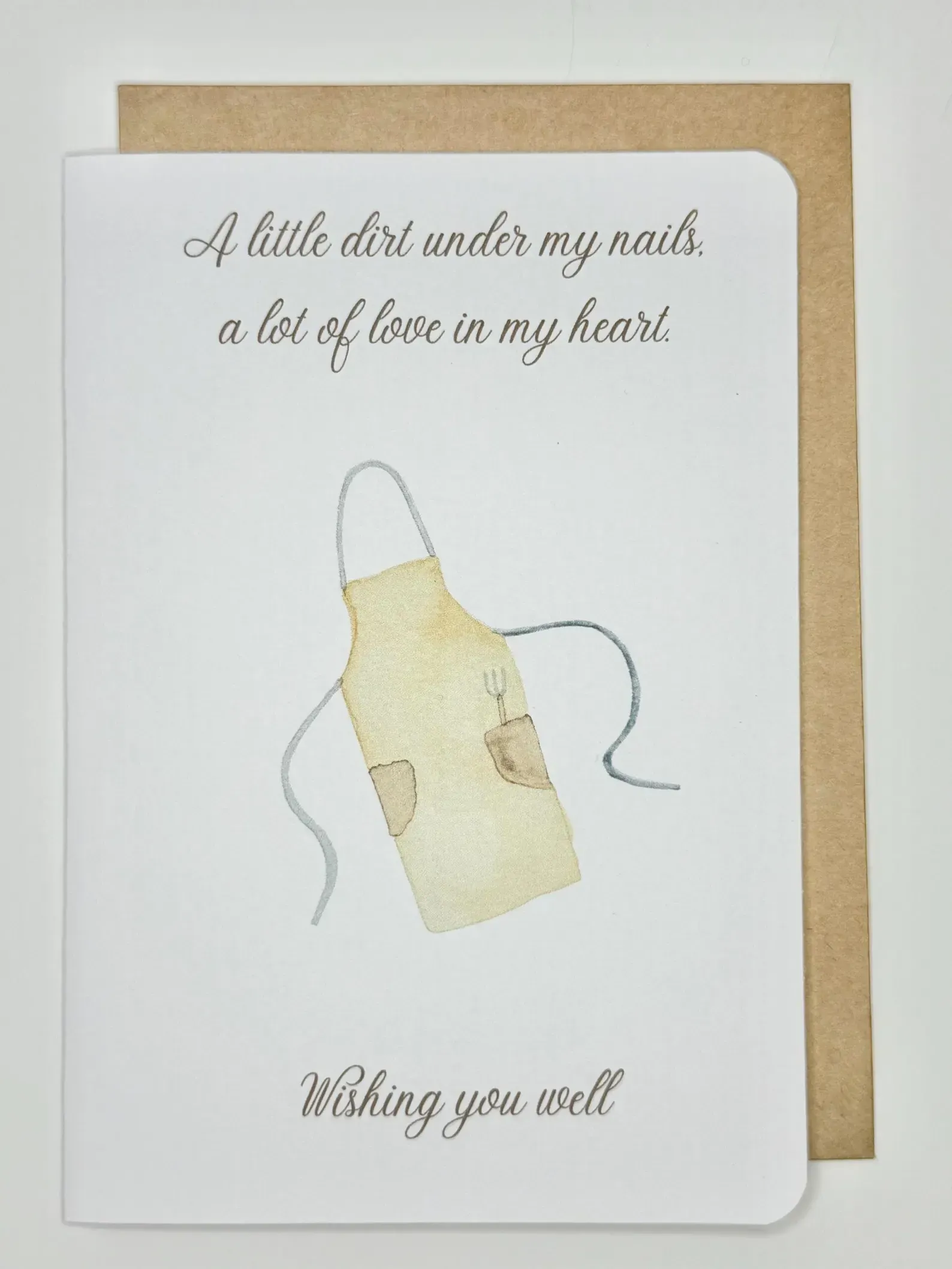 Card with an apron illustration and text: 