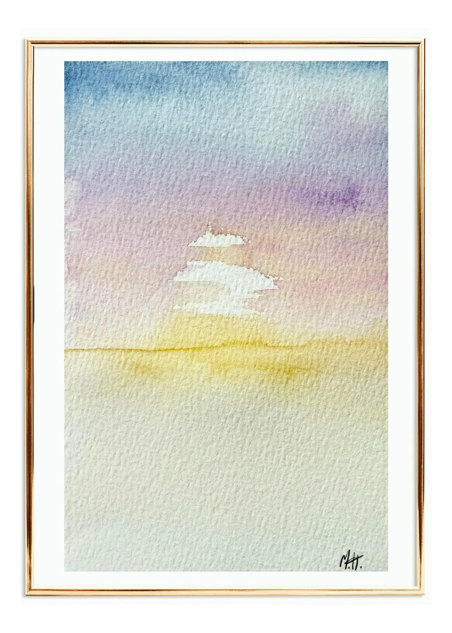 Watercolor painting of colorful aspen trees with red foliage, framed in wood.