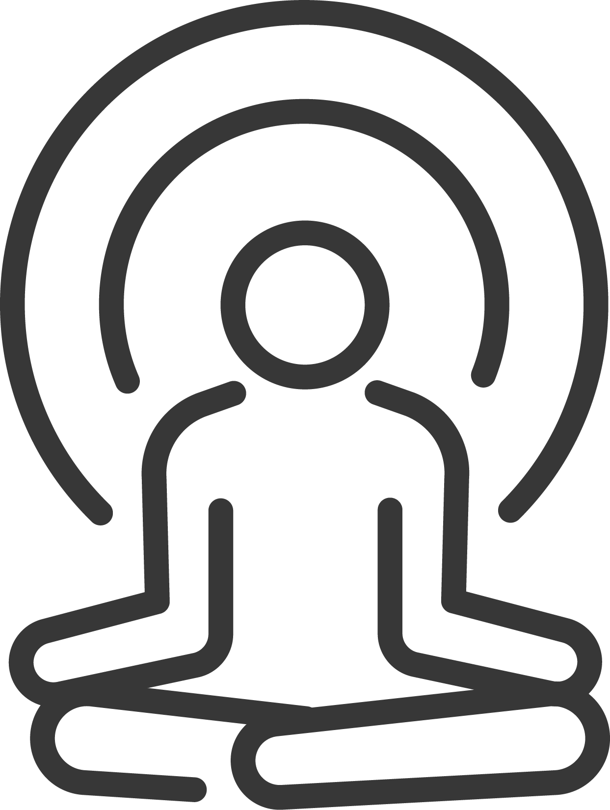 A line drawing of a person sitting in a lotus position.