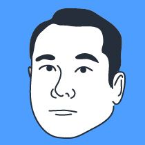 A cartoon drawing of a man 's face on a blue background.
