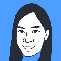 A drawing of a woman 's face on a blue background.