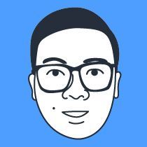 A black and white drawing of a man 's face with glasses on a blue background.