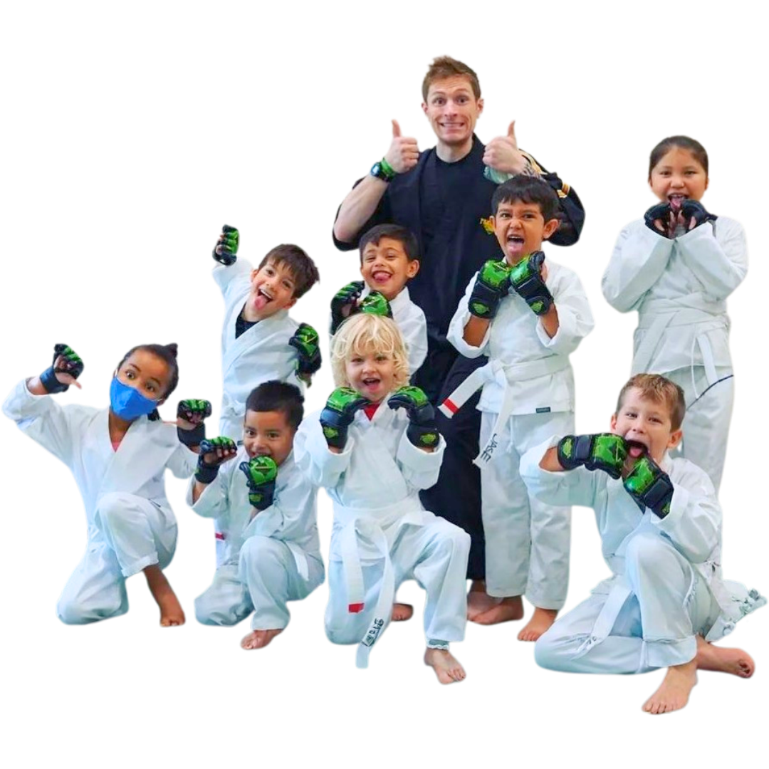 A boy and a girl are practicing karate together.
