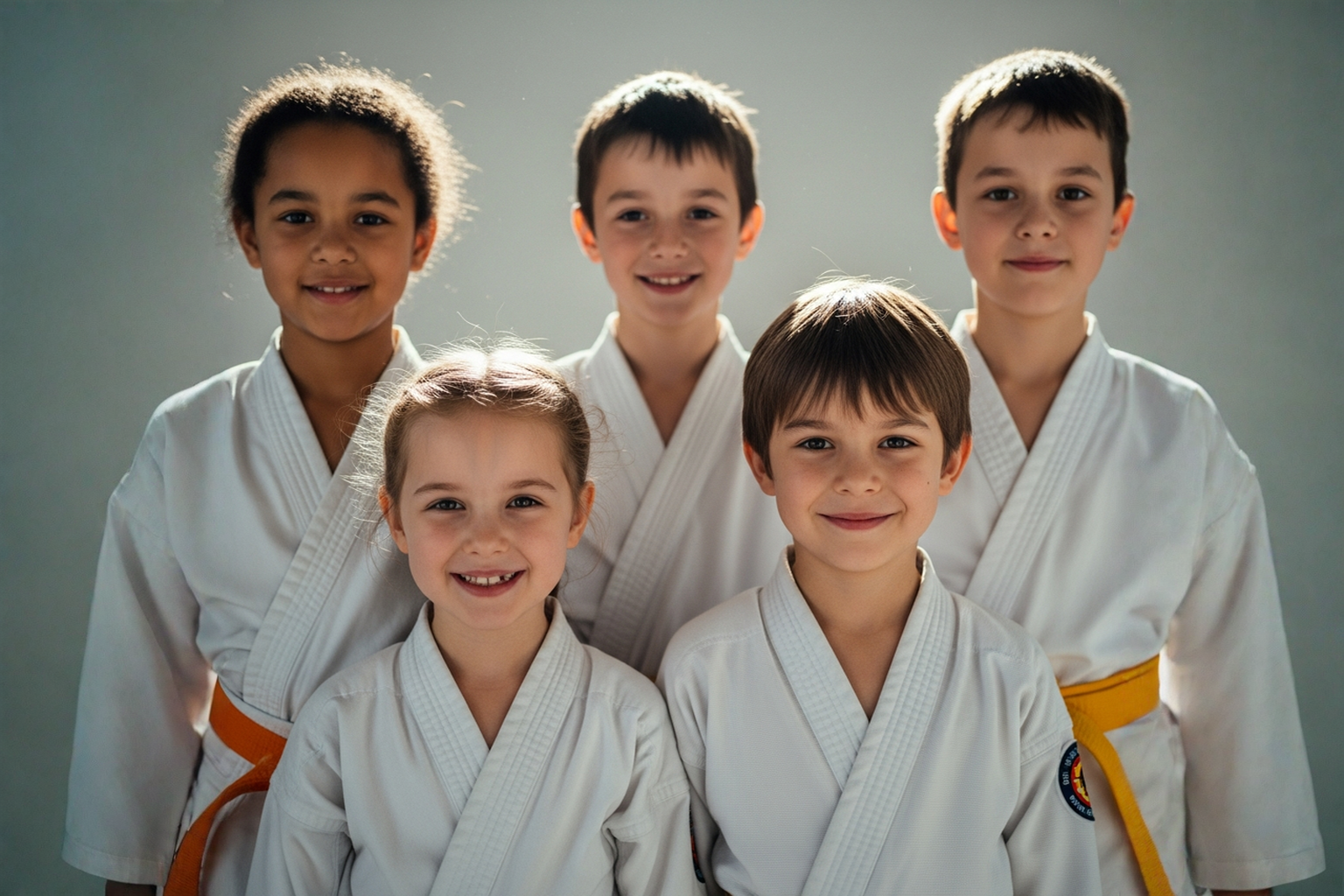 An aerial view of a city skyline at sunset.