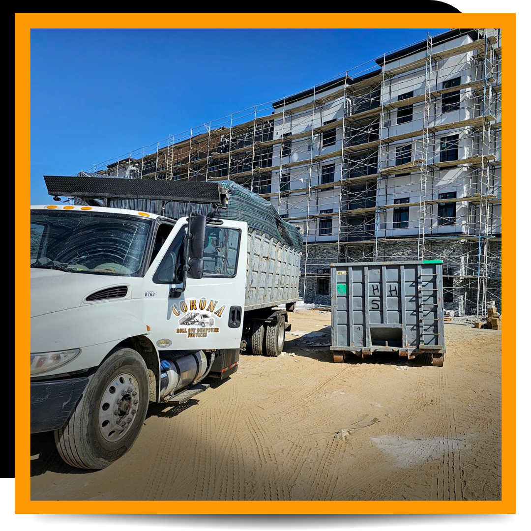 corona dumpster truck parked outside