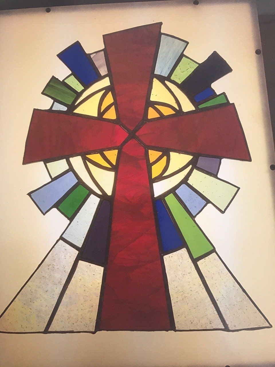 Red cross stained glassed
