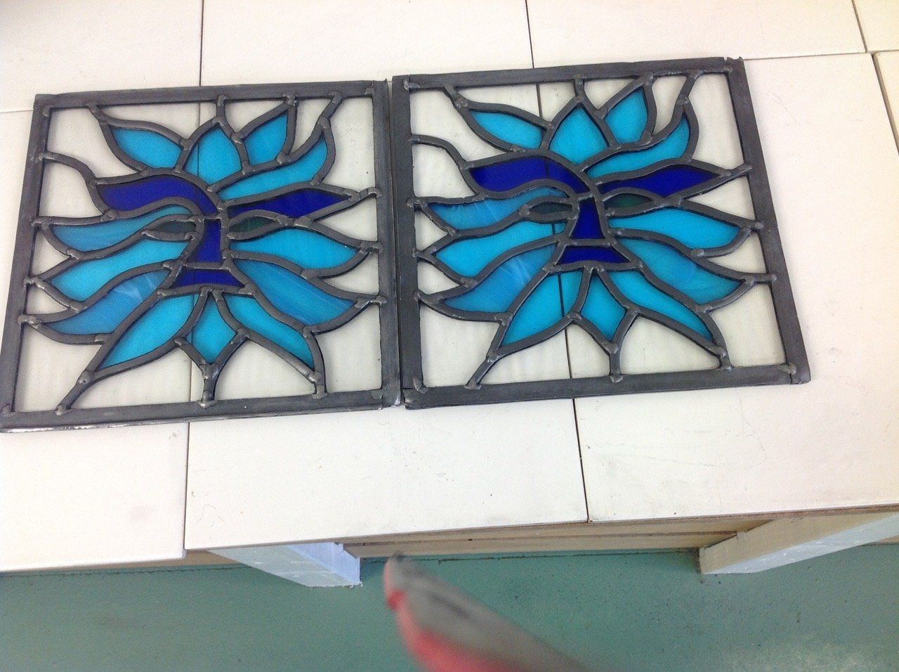 Blue coloured stained glass