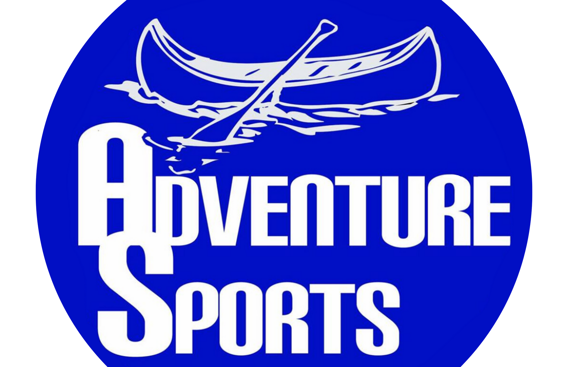 The logo for adventure sports shows a canoe in the water