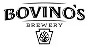 The logo for bovino 's brewery is black and white with a hop in the middle near adventure sports