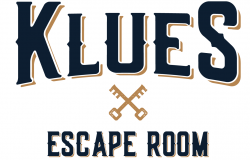 A logo for a escape room called clues escape room near adventure sports