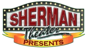 A logo for sherman theater presents is shown on a white background near adventure sports