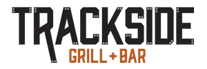 A logo for a restaurant called trackside grill and bar near adventure sports