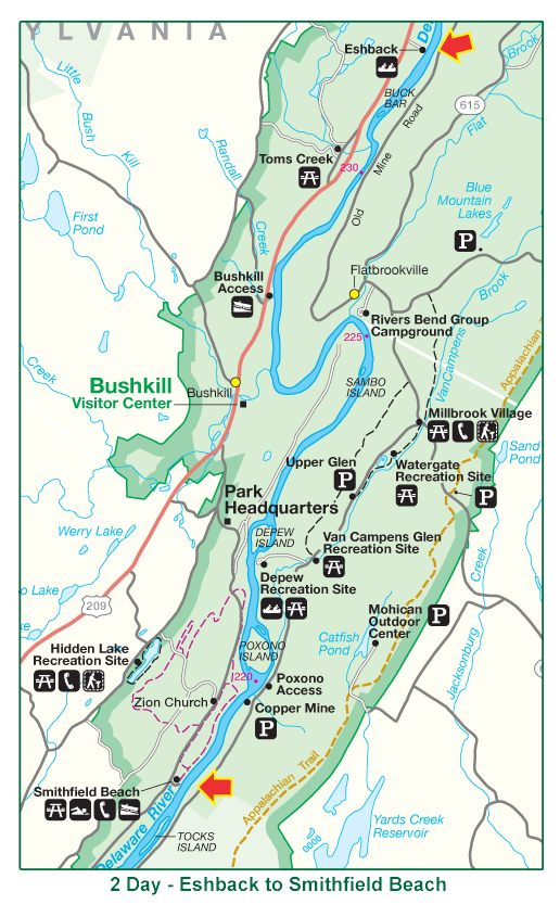 A map of smithfield beach in delaware water gap from Adventure sports