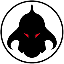 A black silhouette of a monster with red eyes in a circle near adventure sports