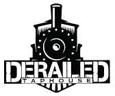 A black and white logo of a train for derailed taphouse near adventure sports