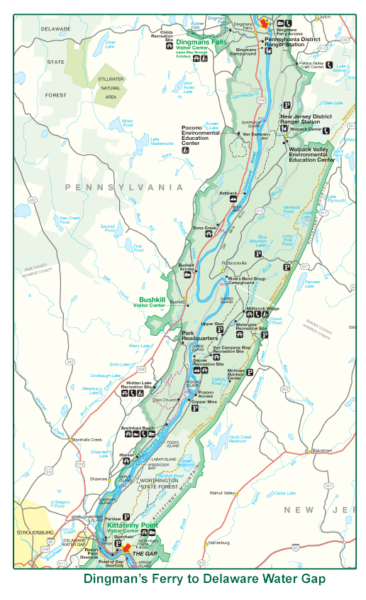 A map of dingmans ferry to delaware water gap on the adventure sports website