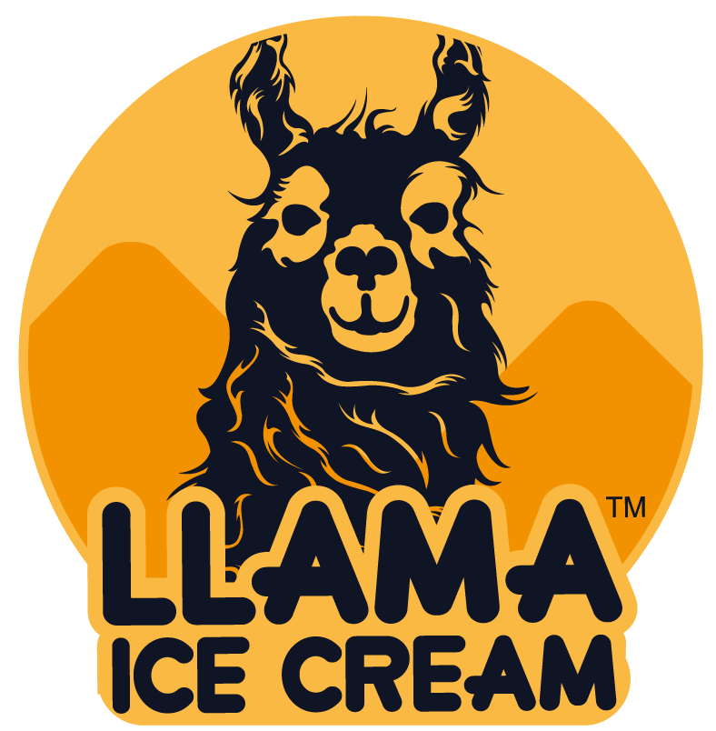 A logo for llama ice cream with a llama on it near adventure sports