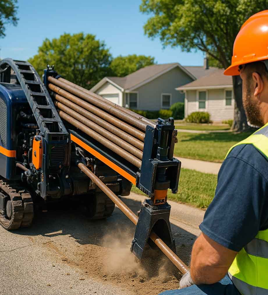A man wearing a hard hat is sitting in front of a machine.