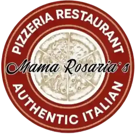 Circular restaurant logo for Mama Rosaria's with a hand-drawn pizza 