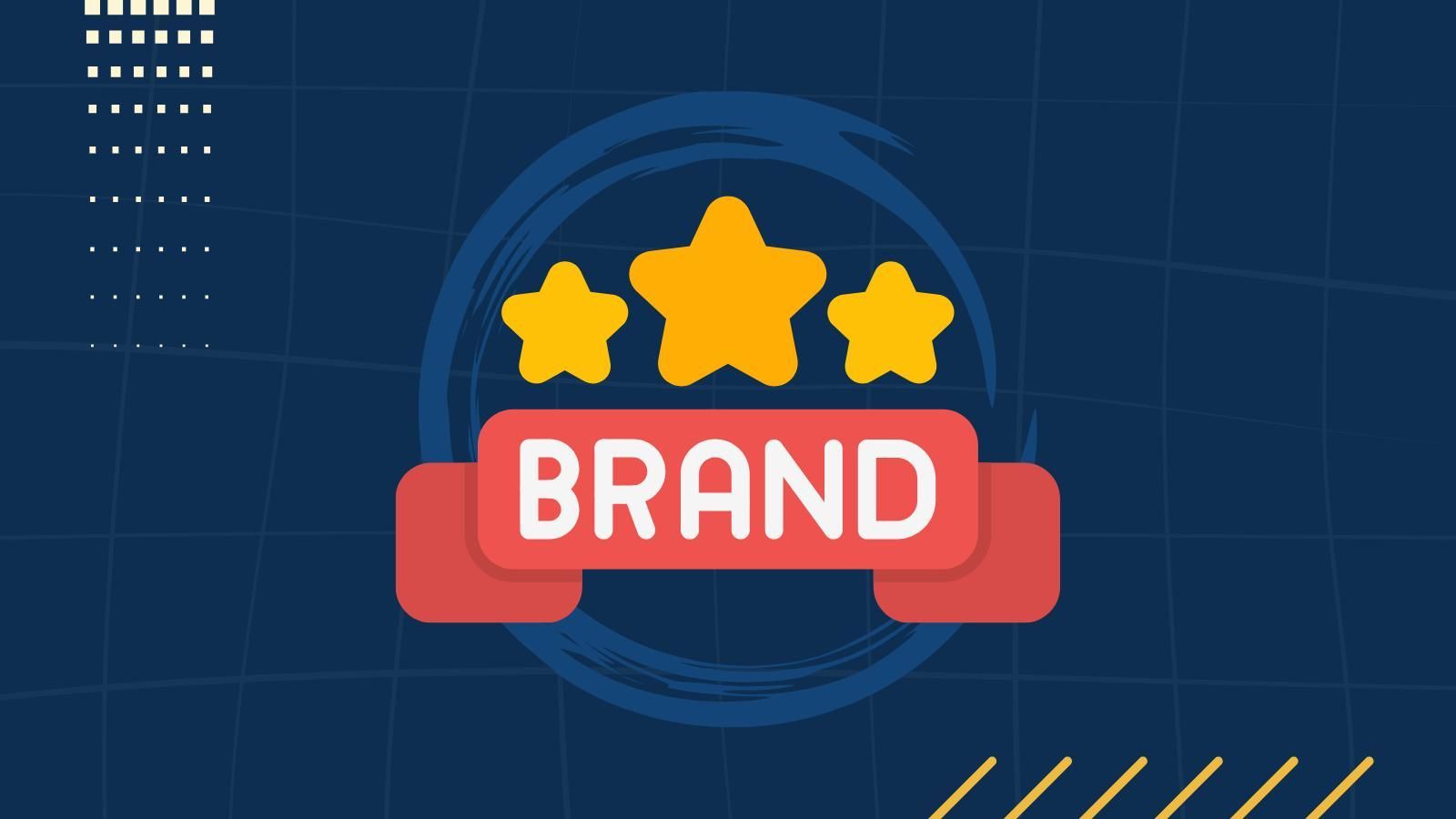 A logo for a brand with three stars on a blue background.