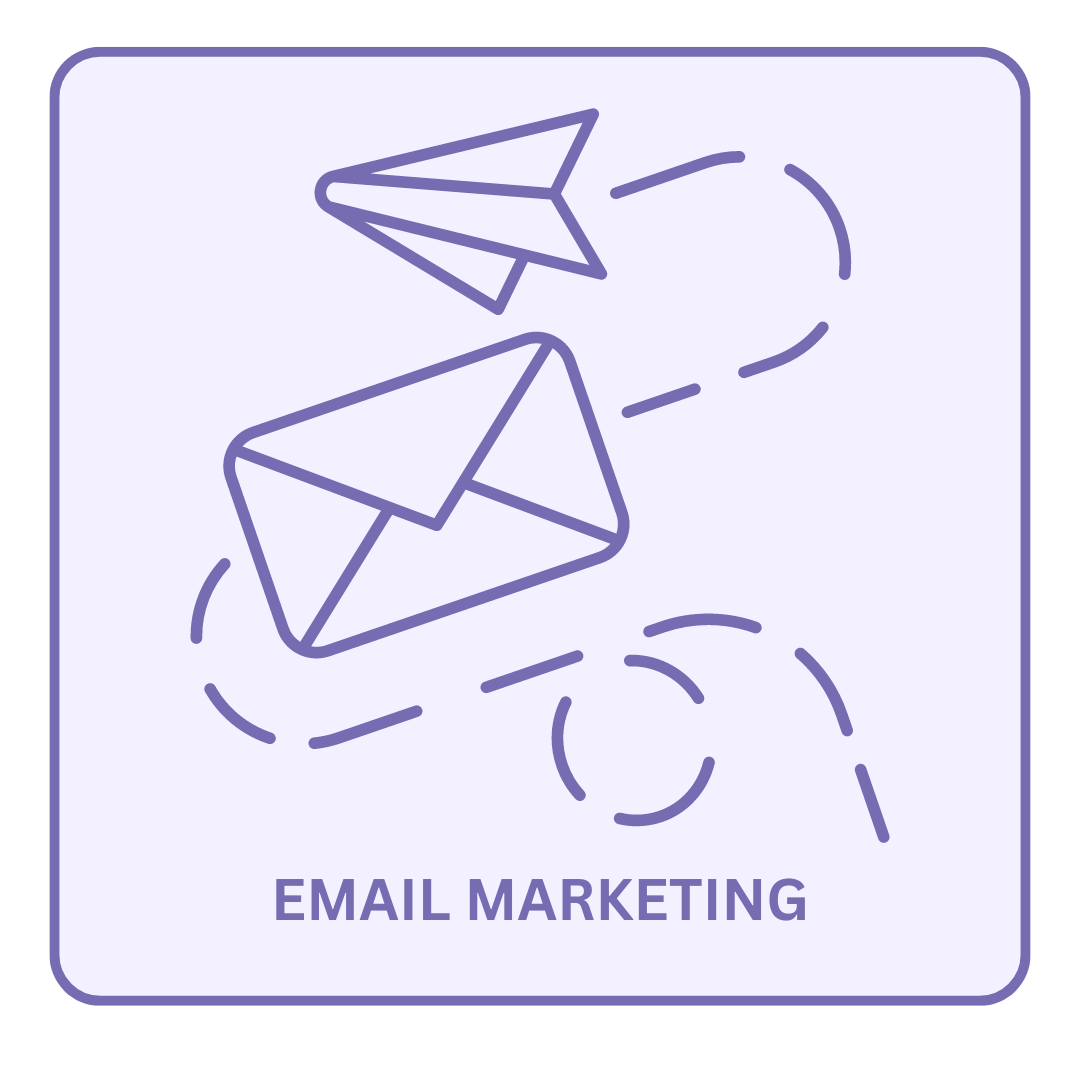 An icon for email marketing with envelopes flying in the air.