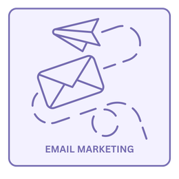 An icon for email marketing with envelopes flying in the air.