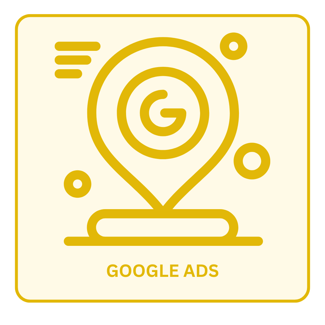 A google ads icon with a map pin and a g in a circle.