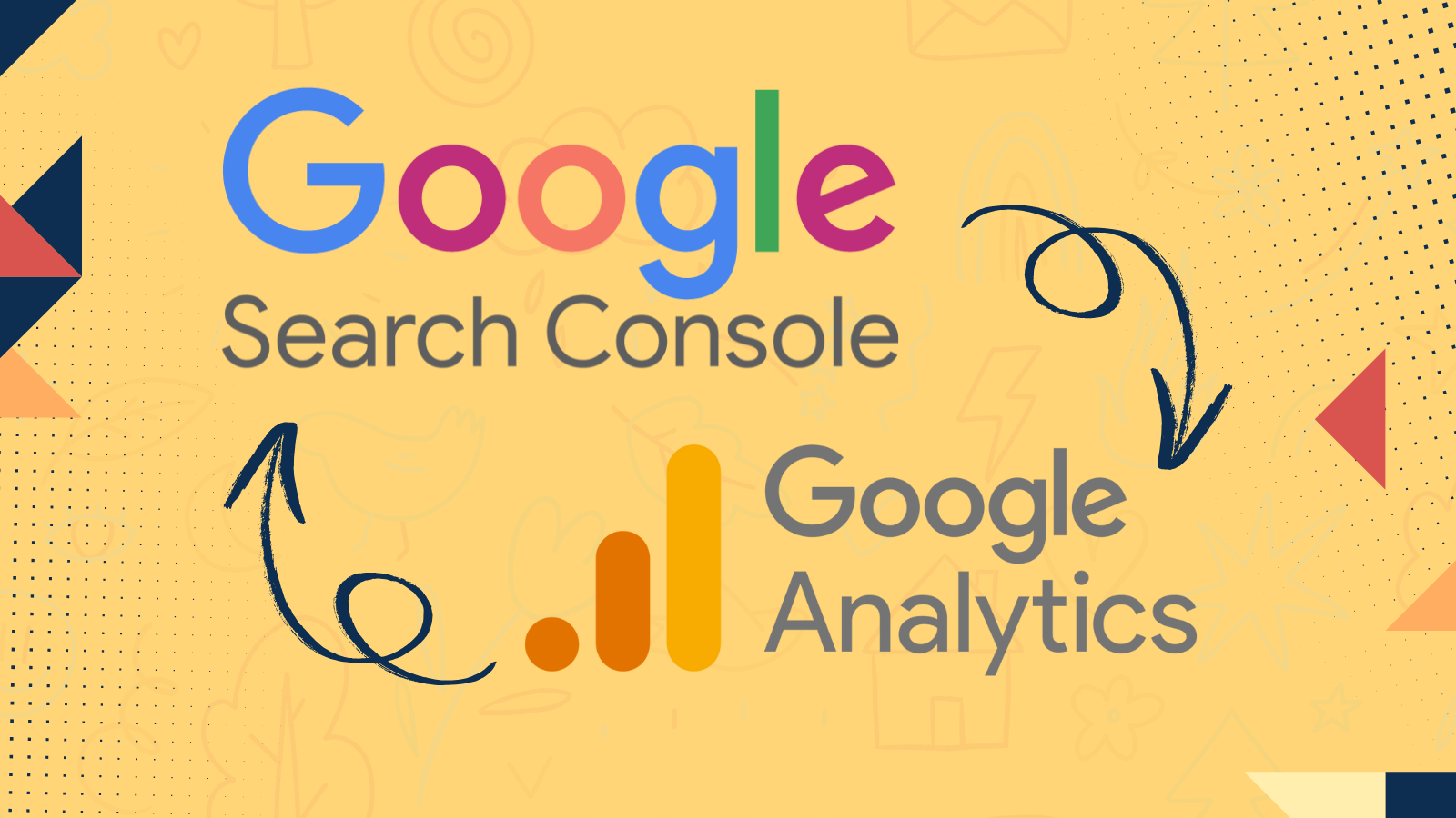 A google search console and google analytics logo on a yellow background.