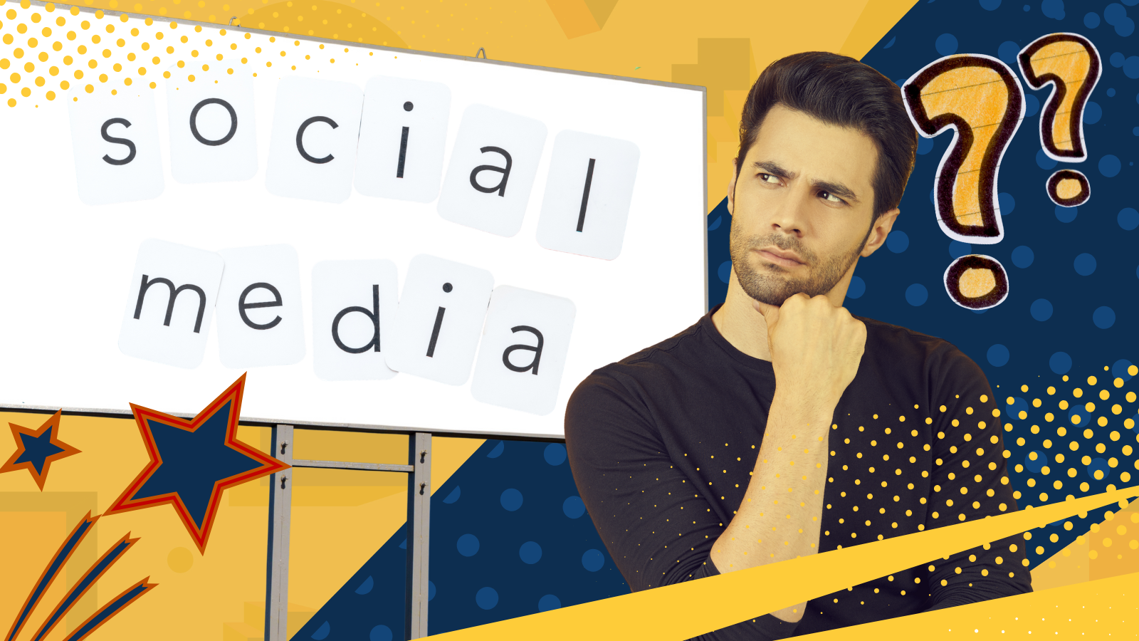 Man pondering near a sign with the words