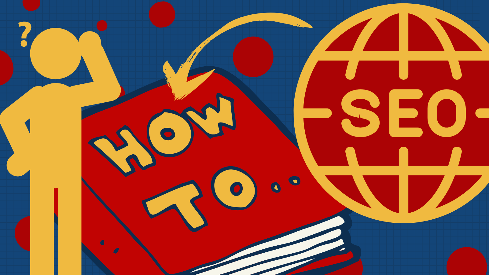 A man is standing next to a book that says how to seo