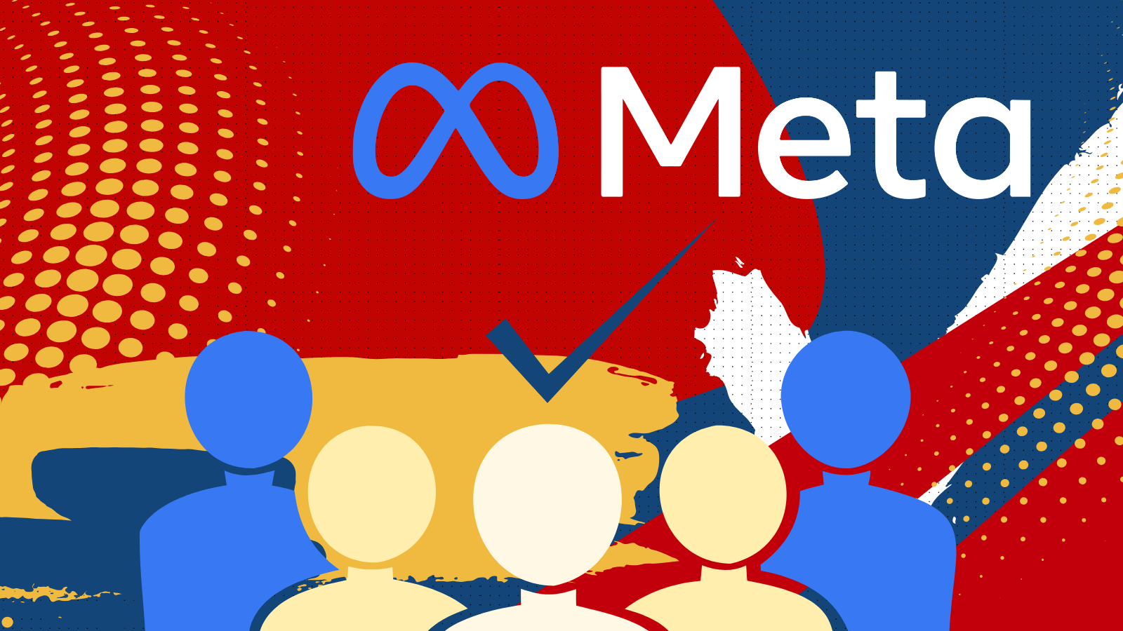 A group of people are sitting in front of a sign that says meta.