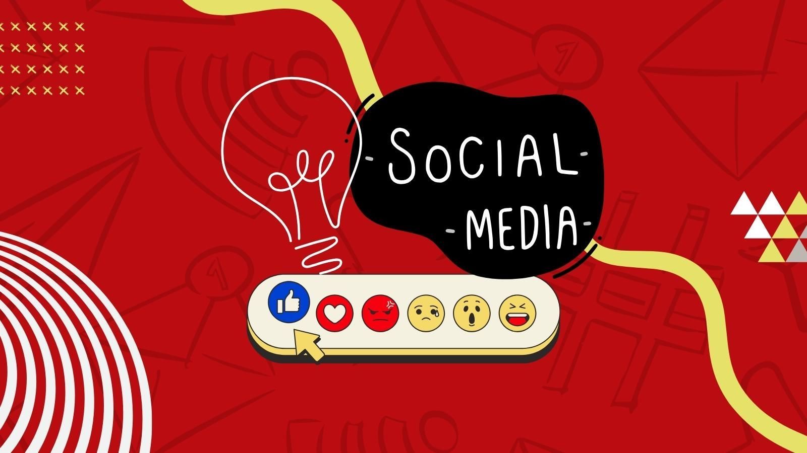 A red background with a light bulb and the words social media