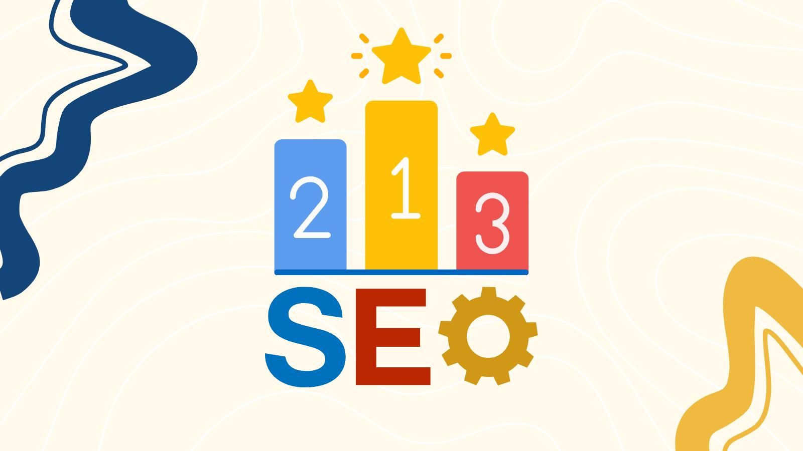 A colorful illustration of a podium with the words `` seo '' written on it.