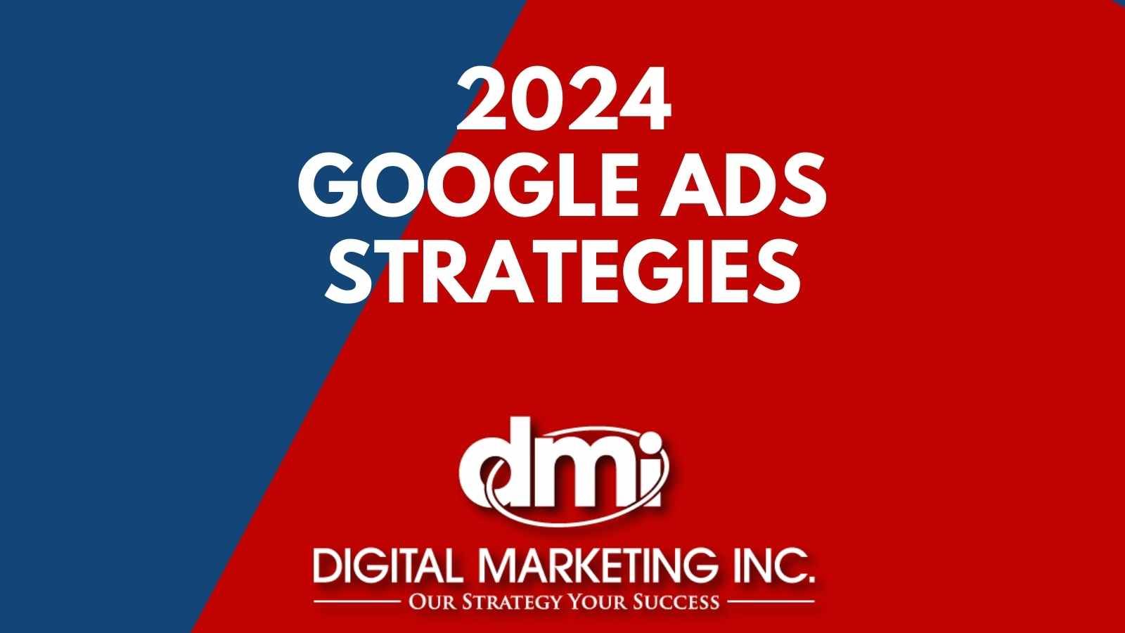 A red and blue background with the words `` 2024 google ads strategies ''