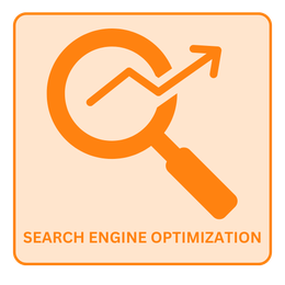 A logo for search engine optimization with a magnifying glass