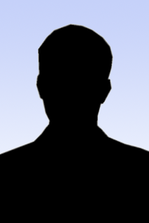 Silhouette of a person wearing a blazer, set against a blue gradient background.