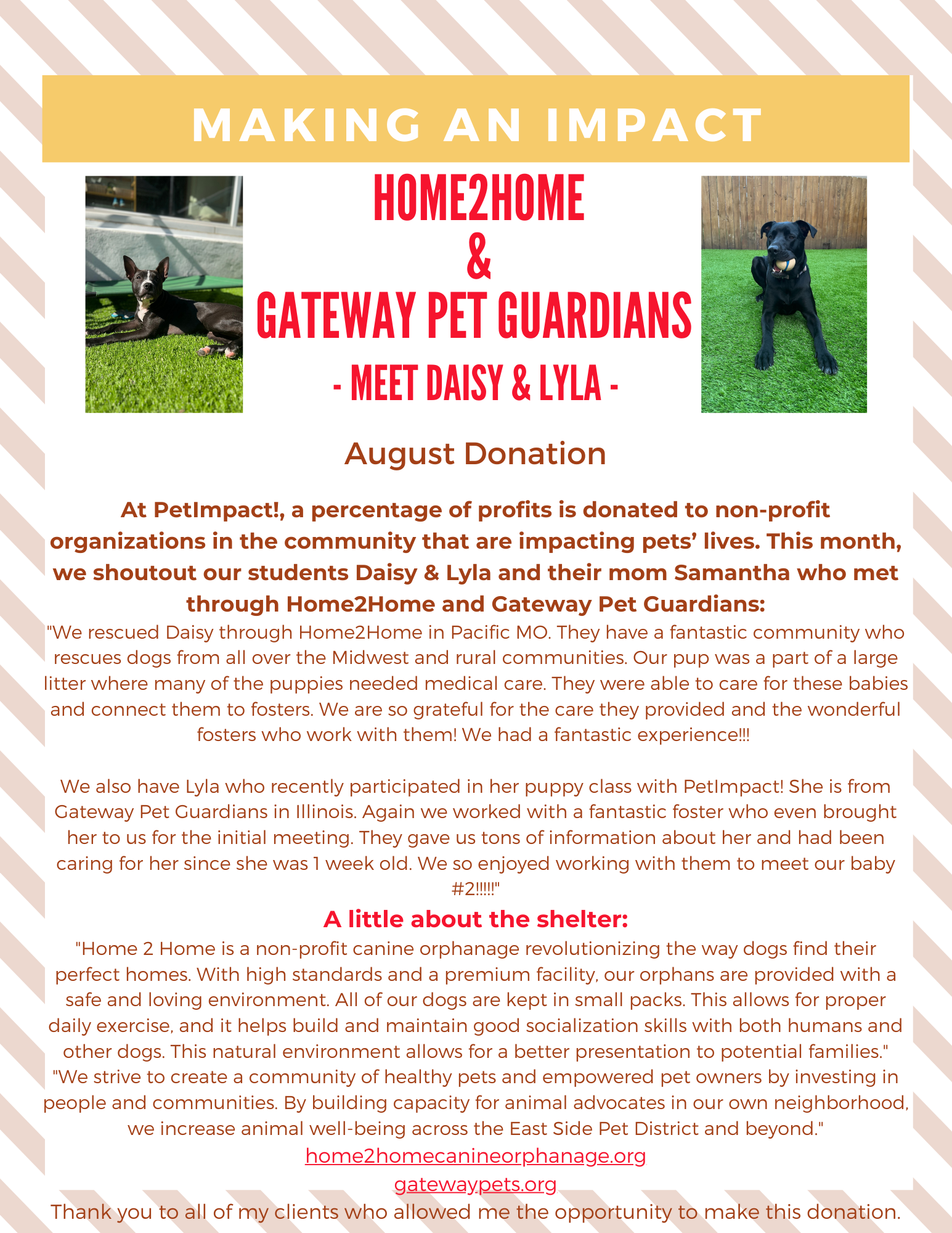 August 2023 Donations — St. Louis, MO — PetImpact! Dog Training