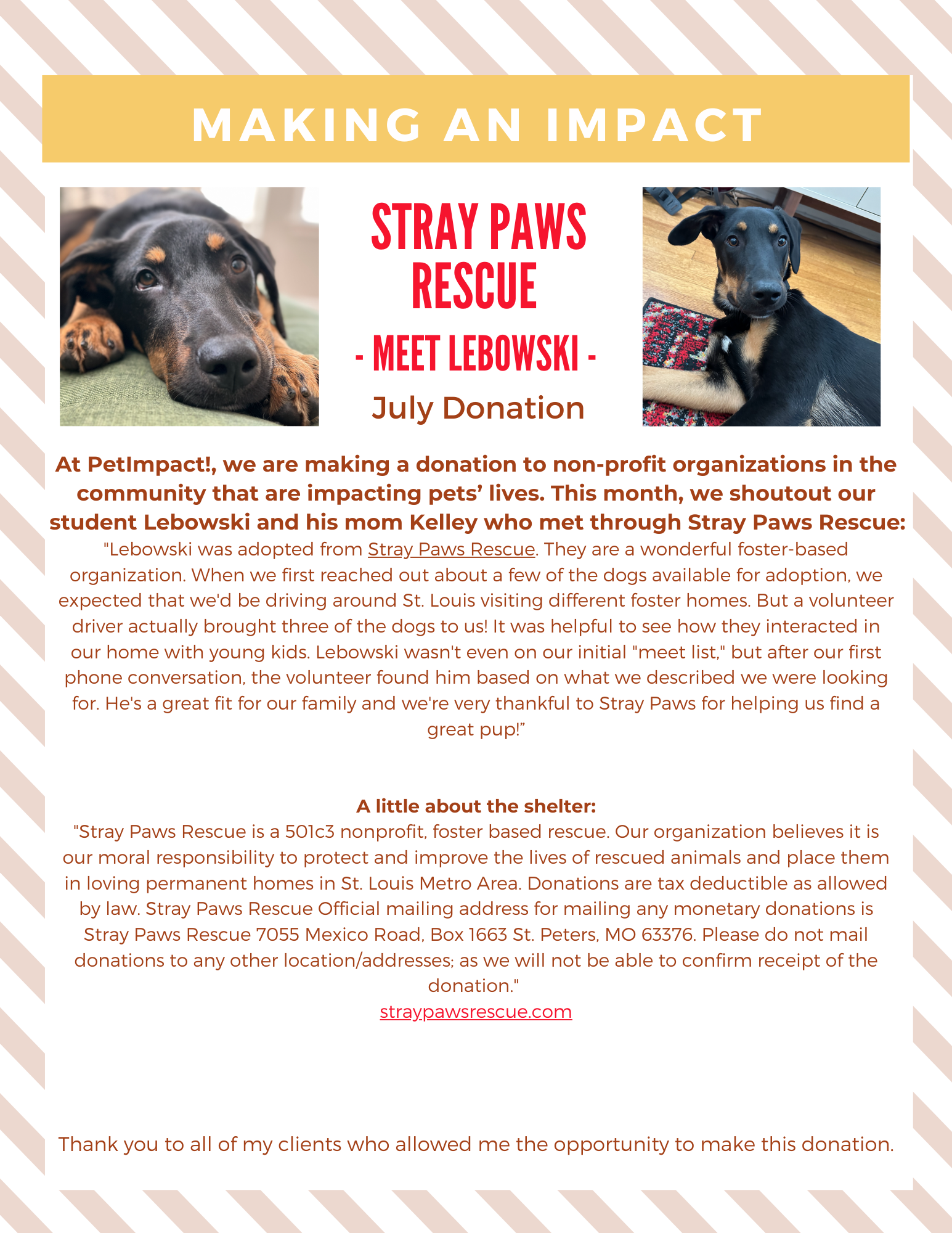 July 2024 Donations — St. Louis, MO — PetImpact! Dog Training