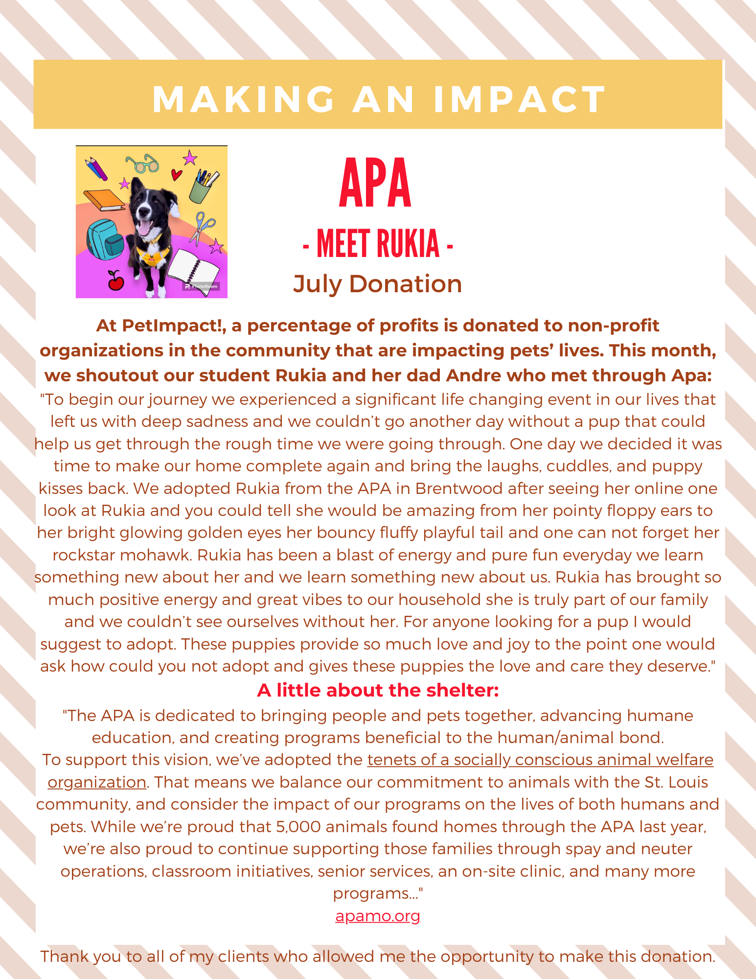 July 2023 Donations — St. Louis, MO — PetImpact! Dog Training