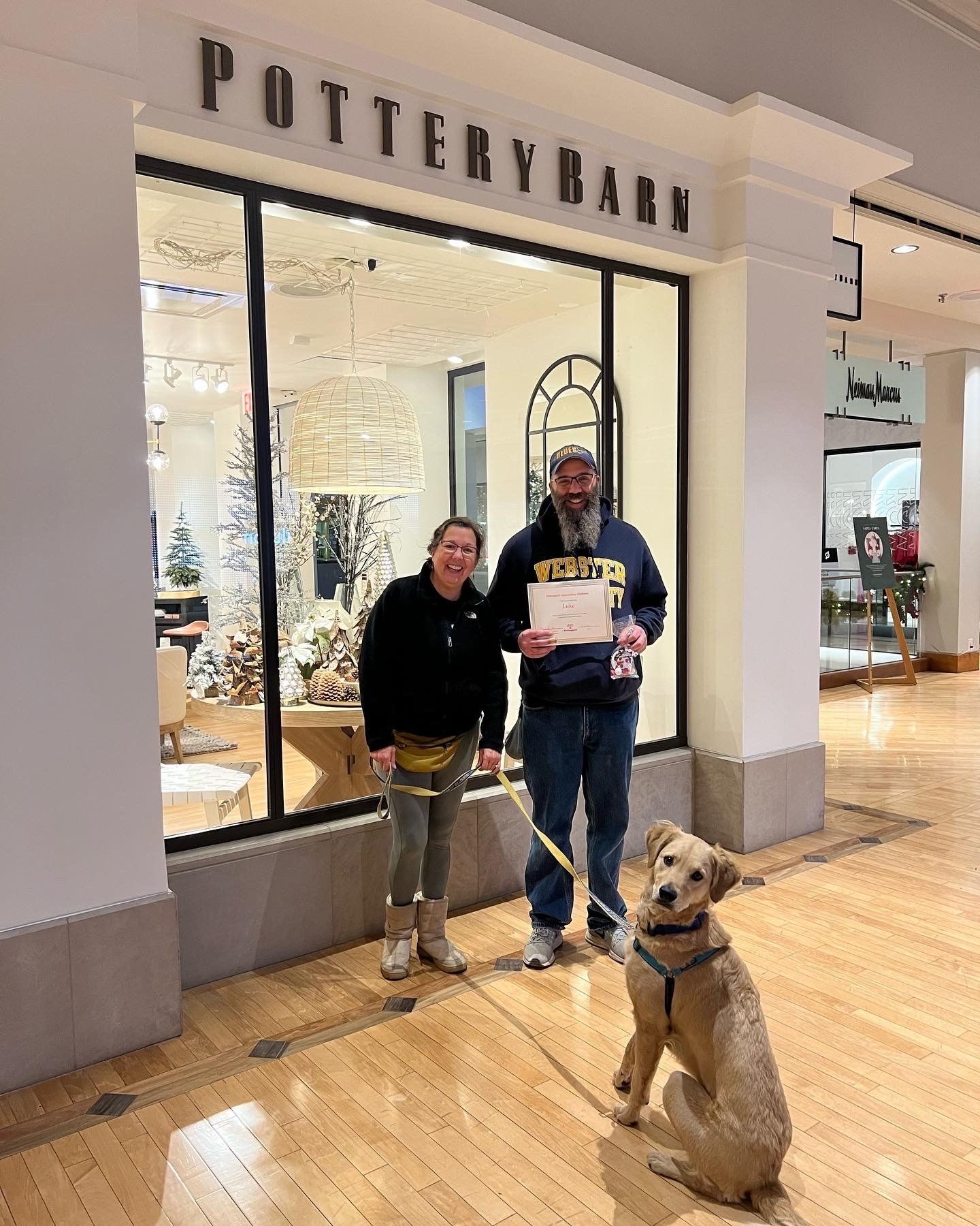 Newly Graduated Brown Dog with the Owners— St. Louis, MO — PetImpact! Dog Training