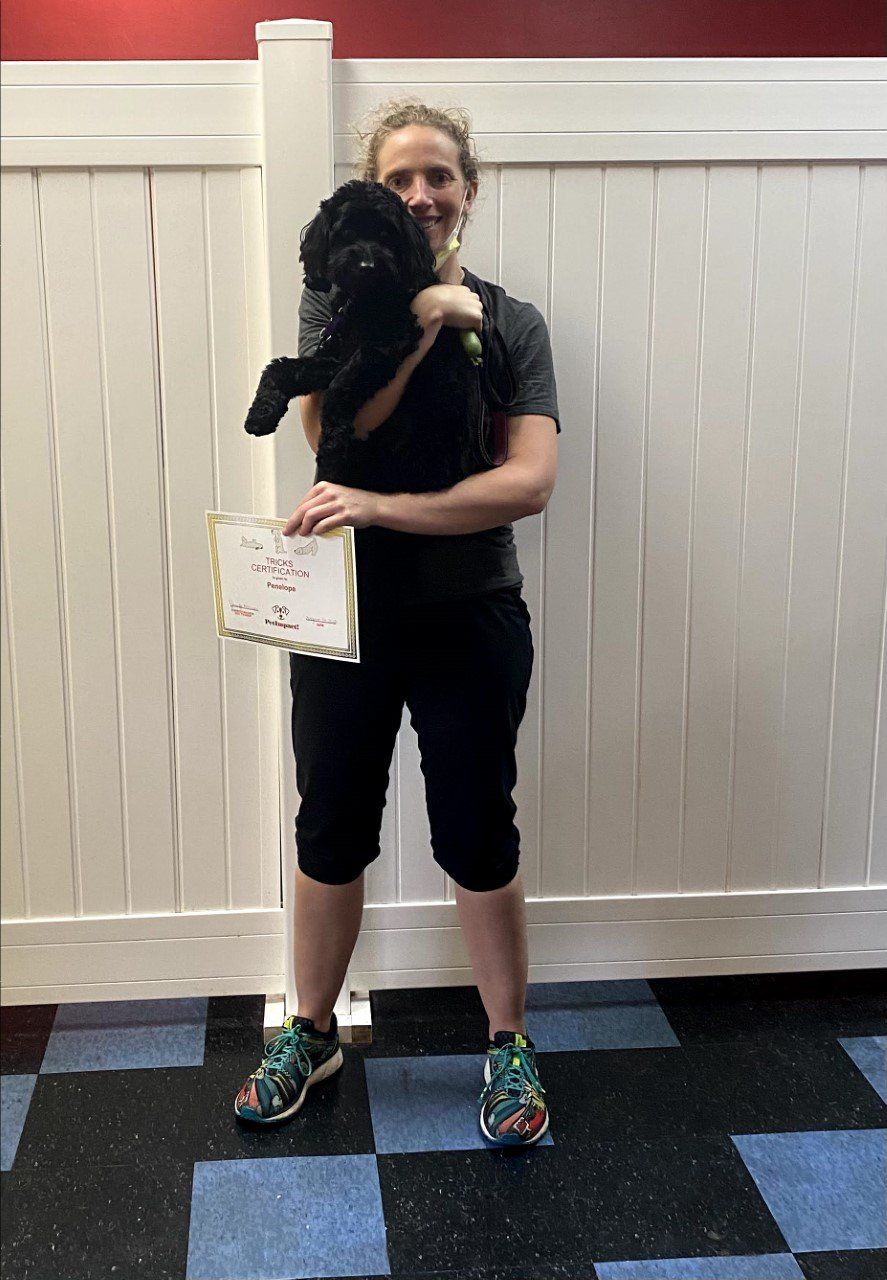 Dog Penelope With Its Lady Owner Holding Certificate — St. Louis, MO — PetImpact!
