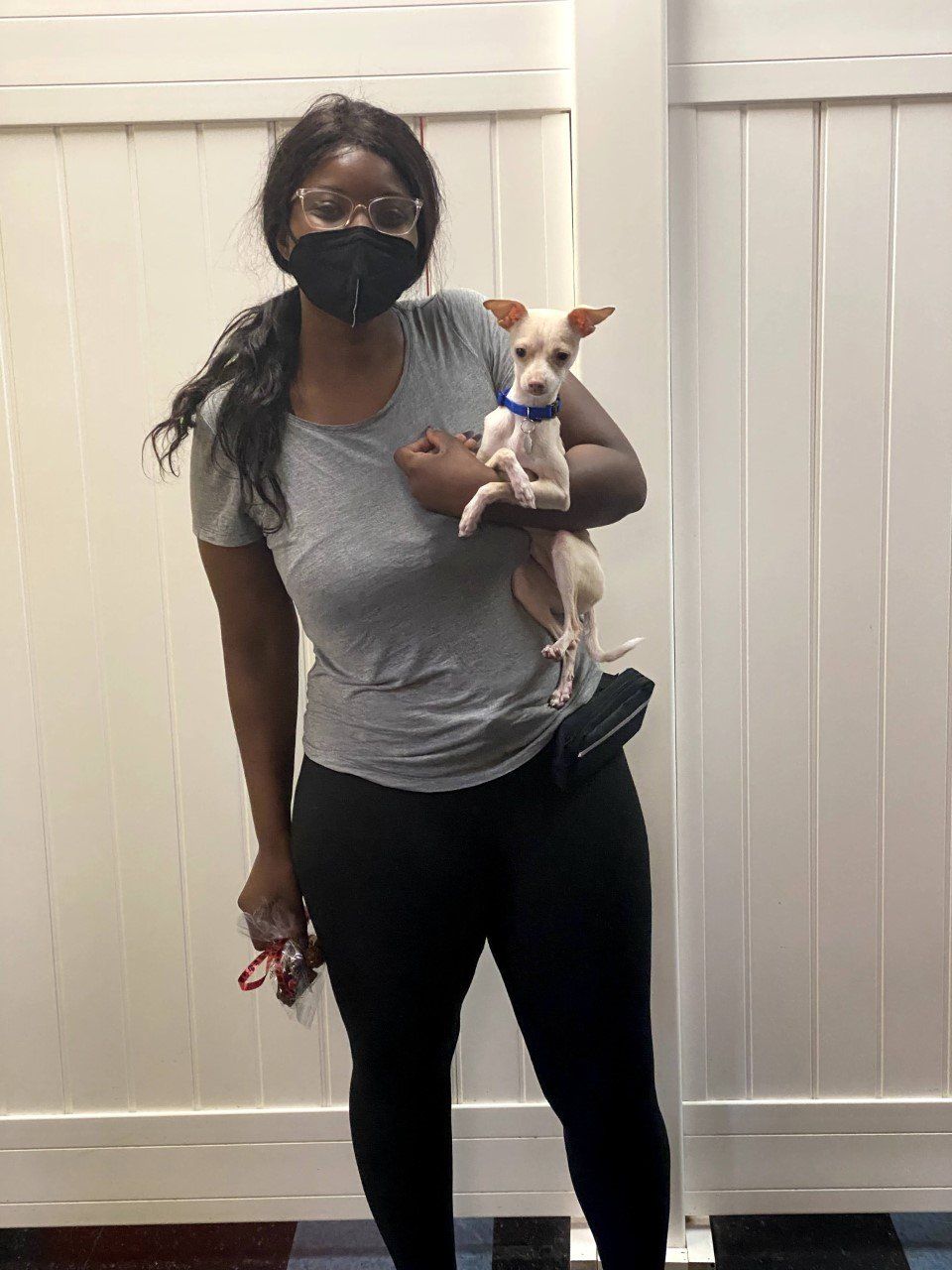 Small Dog With Its Lady Owner Holding Souvenir — St. Louis, MO — PetImpact!