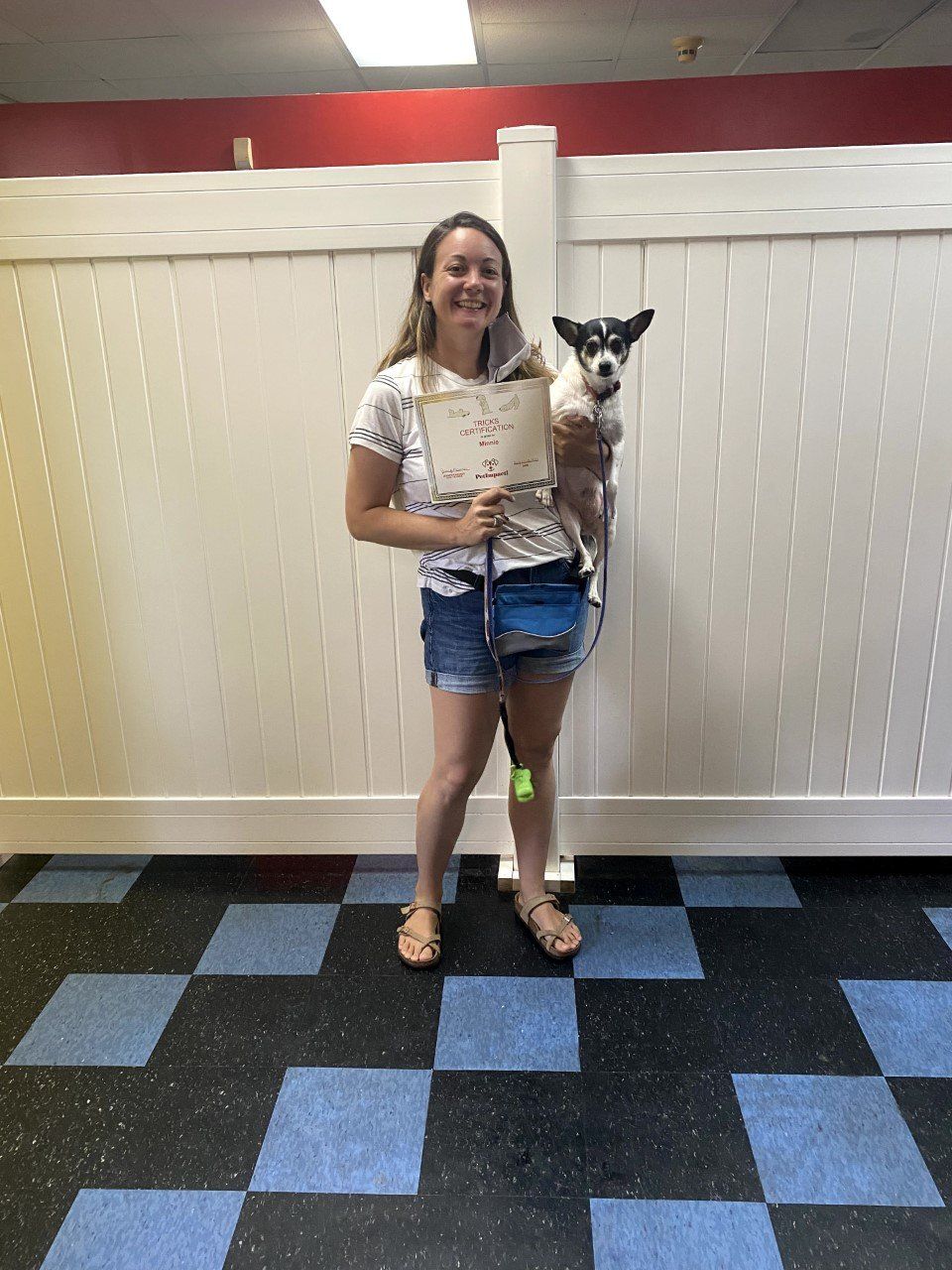 Dog Minnie With Its Lady Owner Holding Certificate — St. Louis, MO — PetImpact!