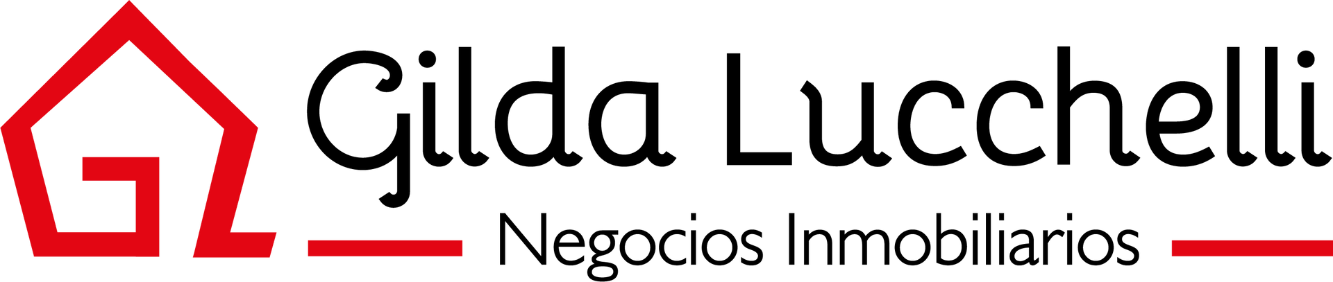 Logotipo de Gilda Lucchelli Negocios Inmobiliarios en negro y rojo, con un icono de una casa estilizada.