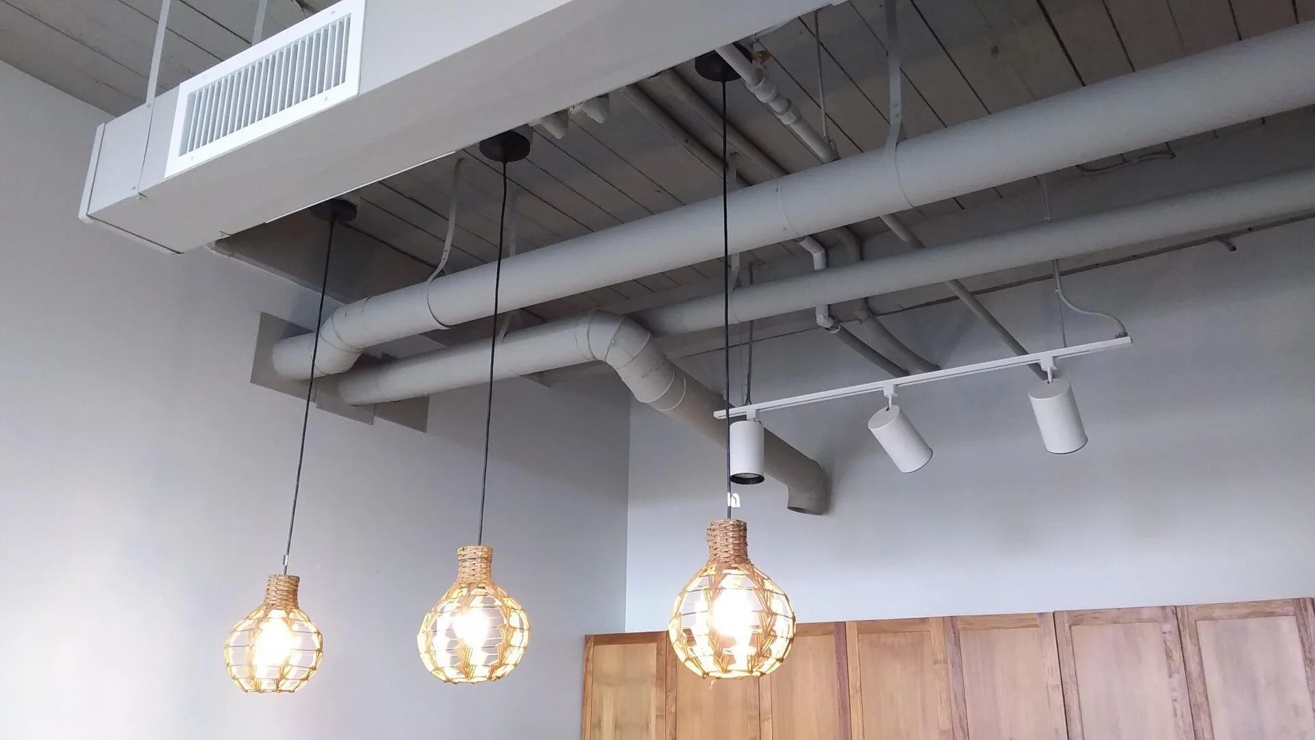 beautiful exposed duct work in a kitchen