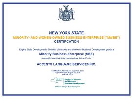 NYS certified as a M/WBE