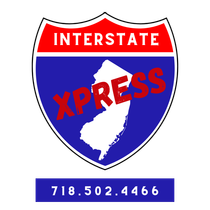 Logo: Interstate Xpress with NJ outline, red/blue shield design, phone number.